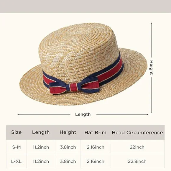 BABYOND Mens Brim Boater Hat Gatsby Straw Panama Hat Fedora Summer Beach Sun Hat